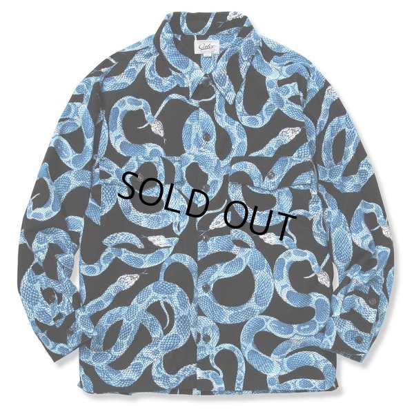 画像1: CALEE/Allover snake pattern over silhouette shirt jacket（ブラック）［スネーク柄シャツJKT-22春夏］