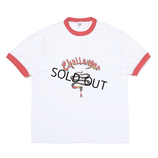 画像1: CHALLENGER/BURNING SNAKE RINGER TEE（WHITE/RED）［リンガーT-23春夏］