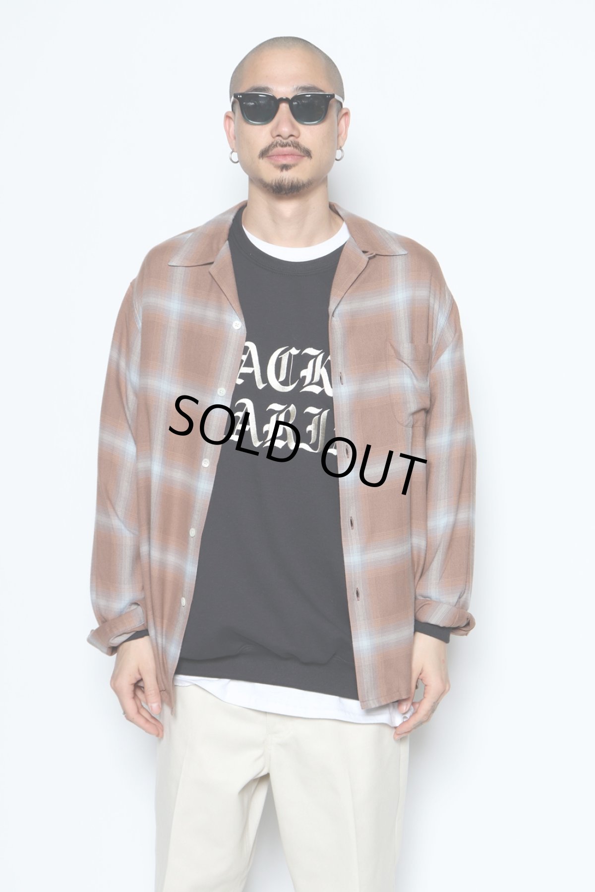 WACKO MARIA/OMBRE CHECK OPEN COLLAR SHIRT L/S（TYPE-2）（BROWN）[オンブレチェック