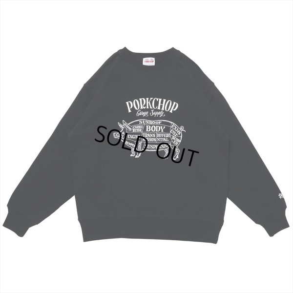 画像1: PORKCHOP/PORK FRONT SWEAT（BLACK）［クルーネックスウェット-23春夏］