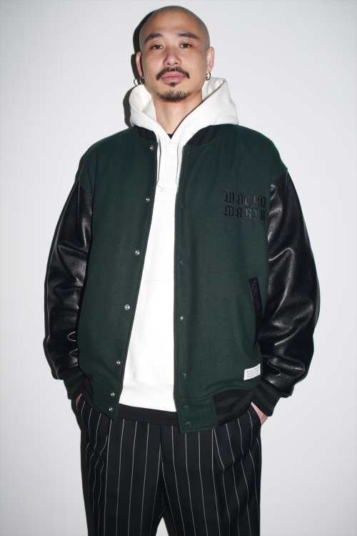 他の写真3: WACKO MARIA/LEATHER VARSITY JACKET（D-GREEN）［袖レザースタジャン-23春夏］