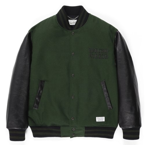 他の写真1: WACKO MARIA/LEATHER VARSITY JACKET（D-GREEN）［袖レザースタジャン-23春夏］