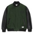 画像1: WACKO MARIA/LEATHER VARSITY JACKET（D-GREEN）［袖レザースタジャン-23春夏］ (1)