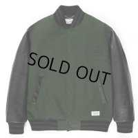 WACKO MARIA/LEATHER VARSITY JACKET（D-GREEN）［袖レザースタジャン-23春夏］