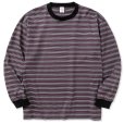 画像1: CALEE/Drop shoulder narrow pitch border L/S cutsew（Black/Purple） 【50%OFF】［ドロップショルダーボーダー長袖T-23春夏］ (1)