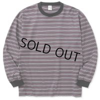 CALEE/Drop shoulder narrow pitch border L/S cutsew（Black/Purple） 【50%OFF】［ドロップショルダーボーダー長袖T-23春夏］