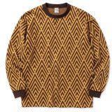 CALEE/22 Gauge double jacquard wide shilhouette L/S cutsew（Mustard） 【60%OFF】［ダブルジャガード長袖T-23春夏］