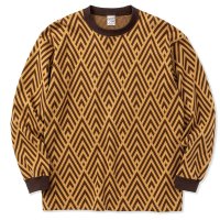 CALEE/22 Gauge double jacquard wide shilhouette L/S cutsew（Mustard） 【40%OFF】［ダブルジャガード長袖T-23春夏］