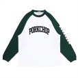 画像1: PORKCHOP/COLLEGE RAGLAN L/S TEE（WHITE/GREEN）［ラグラン長袖T-23春夏］ (1)