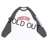 PORKCHOP/COLLEGE RAGLAN L/S TEE（WHITE/BLACK）［ラグラン長袖T-23春夏］