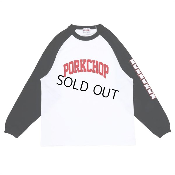 画像1: PORKCHOP/COLLEGE RAGLAN L/S TEE（WHITE/BLACK）［ラグラン長袖T-23春夏］