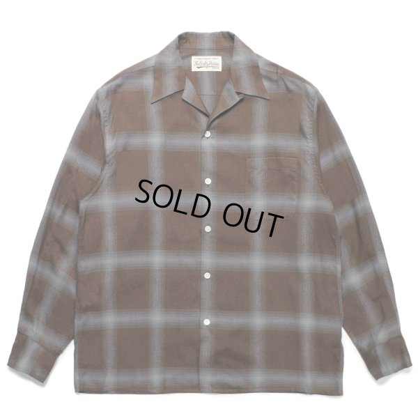 画像1: WACKO MARIA/OMBRE CHECK OPEN COLLAR SHIRT L/S（BROWN）［オンブレチェックオープンカラーシャツ-23春夏］