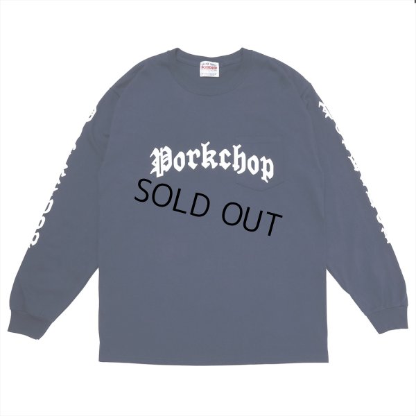 画像1: PORKCHOP/O.E.POCKET L/S TEE（NAVY）［プリント長袖ポケT-23春夏］