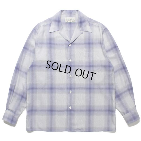 画像1: WACKO MARIA/OMBRE CHECK OPEN COLLAR SHIRT L/S（WHITE/PURPLE）［オンブレチェックオープンカラーシャツ-23春夏］