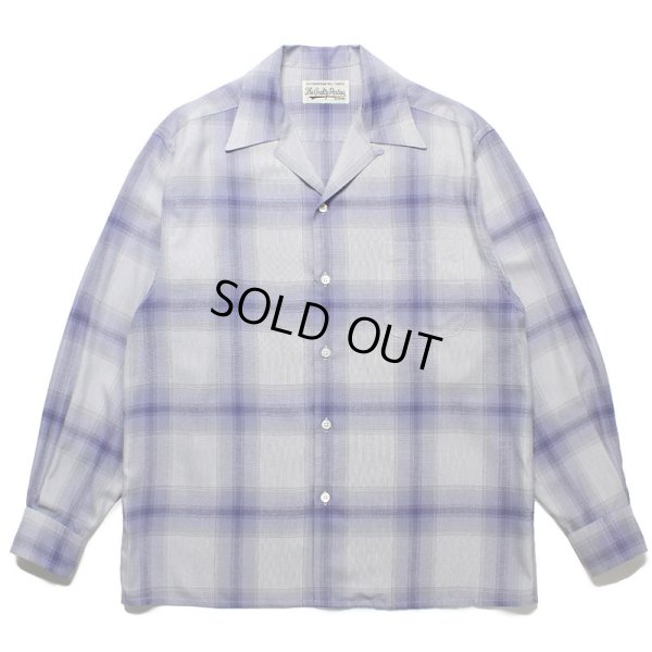 画像1: WACKO MARIA/OMBRE CHECK OPEN COLLAR SHIRT L/S（WHITE/PURPLE）［オンブレチェックオープンカラーシャツ-23春夏］