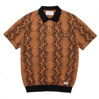 WACKO MARIA/PYTHON KNIT JACQUARD POLO SHIRT（ORANGE）［パイソン