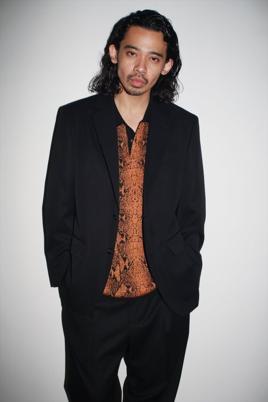 ワコマリア パイソン ジャガード ポロ 長袖 シャツ M ロゴ 刺繍 WACKO MARIA/PYTHON KNIT JACQUARD POLO SHIRT（ORANGE）［パイソン
