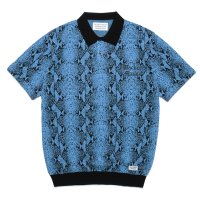 WACKO MARIA/PYTHON KNIT JACQUARD POLO SHIRT（BLUE）［パイソンジャガードポロシャツ-23春夏］