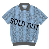 WACKO MARIA/PYTHON KNIT JACQUARD POLO SHIRT（BLUE）［パイソンジャガードポロシャツ-23春夏］
