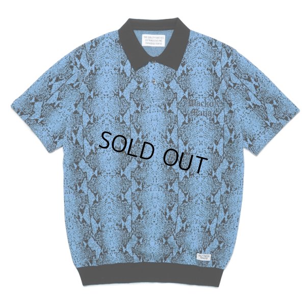 画像1: WACKO MARIA/PYTHON KNIT JACQUARD POLO SHIRT（BLUE）［パイソンジャガードポロシャツ-23春夏］