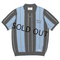 WACKO MARIA/STRIPED KNIT JACQUARD POLO SHIRT（BLUE）［ストライプジャガードポロシャツ-23春夏］