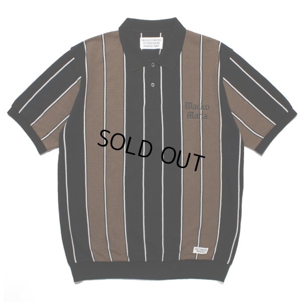 画像1: WACKO MARIA/STRIPED KNIT JACQUARD POLO SHIRT（BROWN）［ストライプジャガードポロシャツ-23春夏］