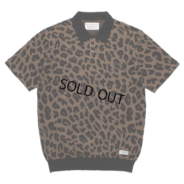 画像1: WACKO MARIA/LEOPARD KNIT JACQUARD POLO SHIRT（BROWN）［レオパードジャガードポロシャツ-23春夏］