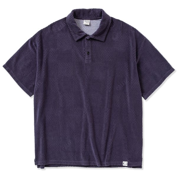 画像1: CALEE/CALEE Checker pile jacquard wide silhouette polo shirt（Dark Purple） 【60%OFF】［パイルジャガードポロシャツ-23春夏］
