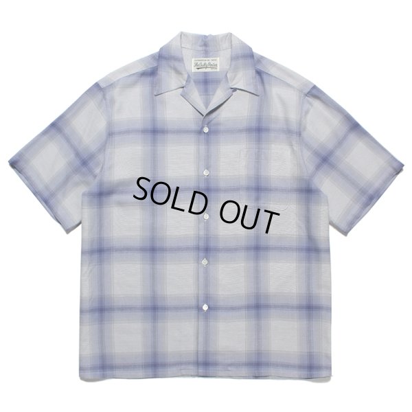 画像1: WACKO MARIA/OMBRE CHECK OPEN COLLAR SHIRT（WHITE/PURPLE）［オンブレチェックオープンカラーシャツ-23春夏］