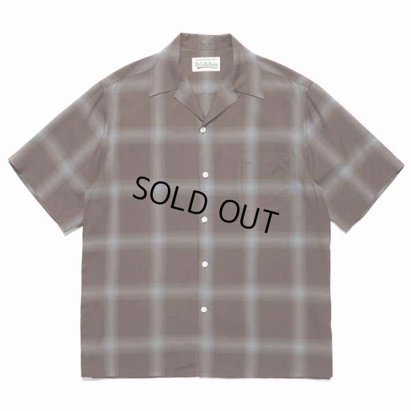 画像1: WACKO MARIA/OMBRE CHECK OPEN COLLAR SHIRT（BROWN）［オンブレチェックオープンカラーシャツ-23春夏］