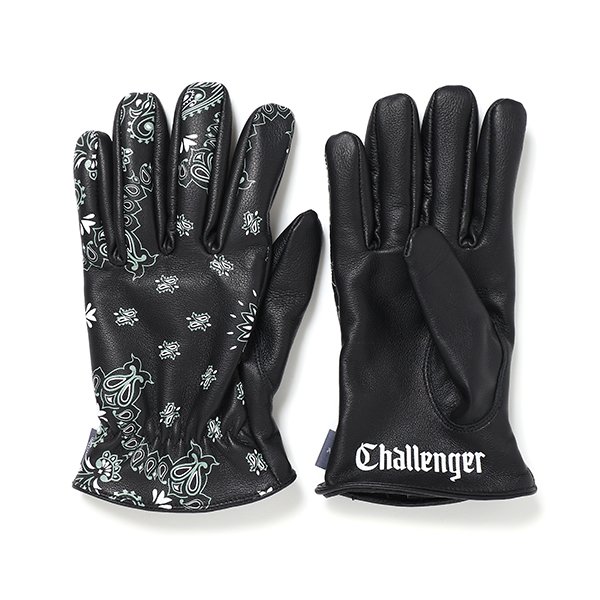 画像1: CHALLENGER/BANDANA LEATHER GLOVE（BLACK）［バンダナレザーグローブ-23秋冬］