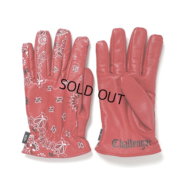 画像1: CHALLENGER/BANDANA LEATHER GLOVE（RED）［バンダナレザーグローブ-23秋冬］