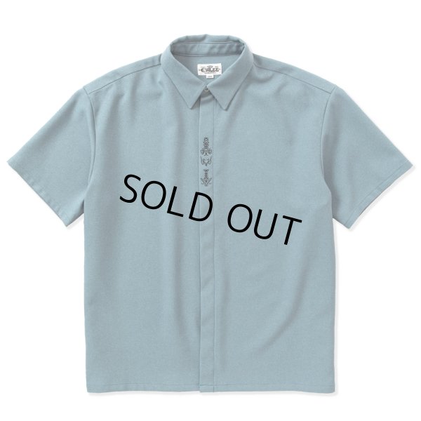 画像1: CALEE/Embroidery fly front S/S shirt（Lt.Blue）［フライフロントシャツ-23春夏］