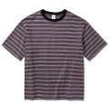 【40%OFF】CALEE/Drop shoulder narrow pitch border S/S cutsew（Black/Purple）［ドロップショルダーボーダーT-23春夏］