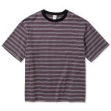 【40%OFF】CALEE/Drop shoulder narrow pitch border S/S cutsew（Black/Purple）［ドロップショルダーボーダーT-23春夏］