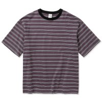 【40%OFF】CALEE/Drop shoulder narrow pitch border S/S cutsew（Black/Purple）［ドロップショルダーボーダーT-23春夏］