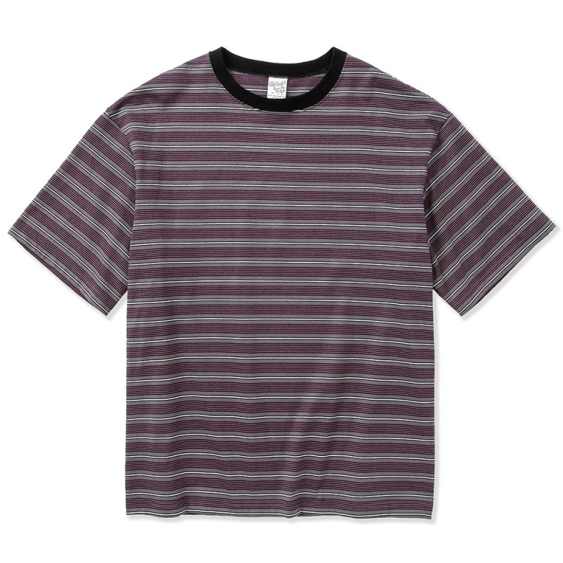 画像1: 【40%OFF】CALEE/Drop shoulder narrow pitch border S/S cutsew（Black/Purple）［ドロップショルダーボーダーT-23春夏］