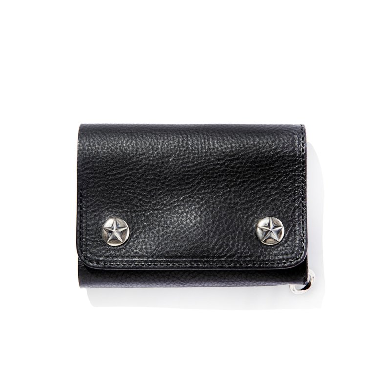画像1: CALEE/SILVER STAR CONCHO FLAP LEATHER HALF WALLET（BLACK）［レザーハーフウォレット-25春夏］