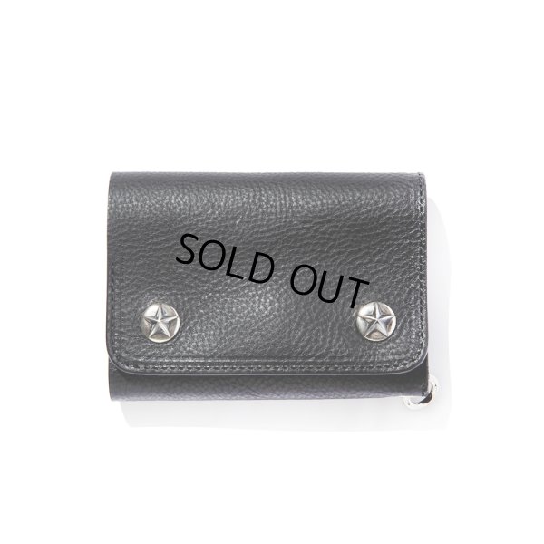 画像1: CALEE/Silver star concho flap leather half wallet（Black）［レザーハーフウォレット-23春夏］