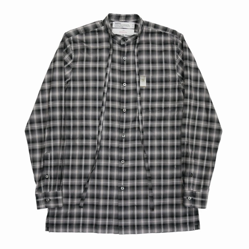 画像1: DAIRIKU/Ribbon Tie Check Shirt（Black）［リボンタイチェックシャツ-23秋冬］
