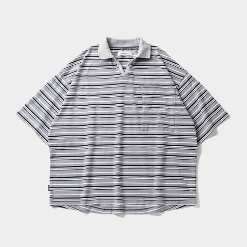 他の写真1: TIGHTBOOTH/BORDER OPEN POLO（Gray） 【30%OFF】［ボーダーオープンポロ-23夏］