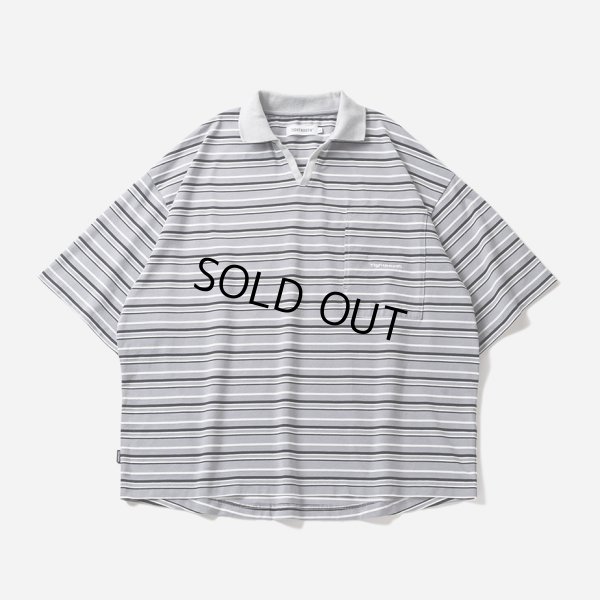 画像1: TIGHTBOOTH/BORDER OPEN POLO（Gray） 【40%OFF】［ボーダーオープンポロ-23夏］