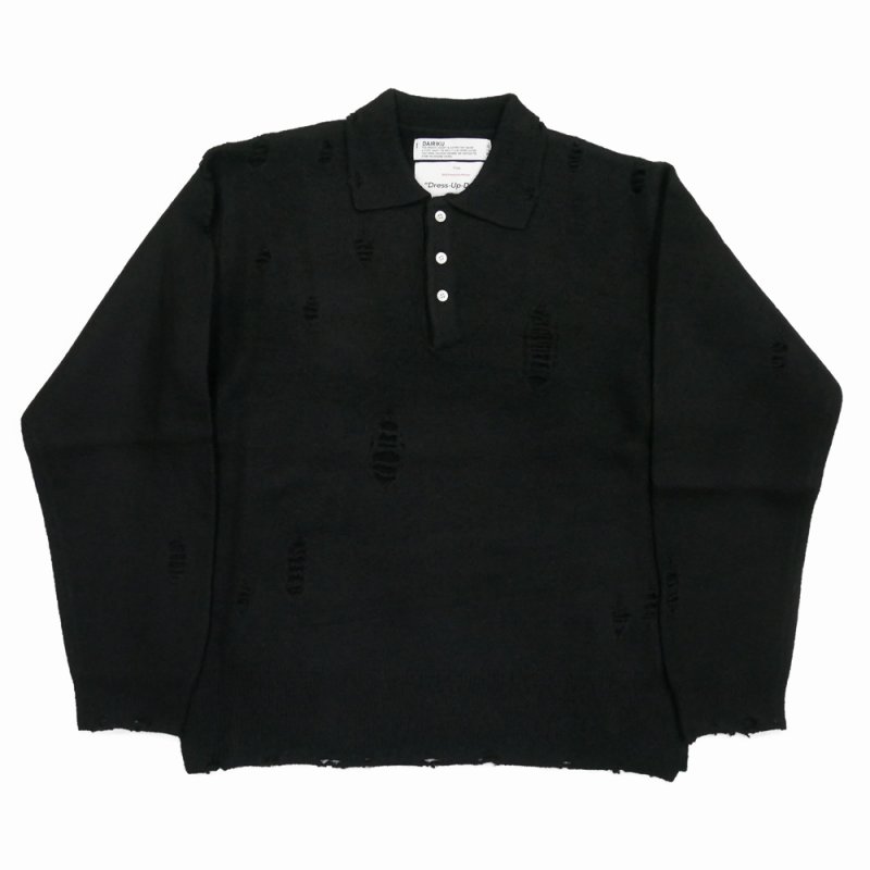 画像1: DAIRIKU/Fulling Damage Tite Polo Knit（Black） 【40%OFF】［ダメージポロニット-23秋冬］