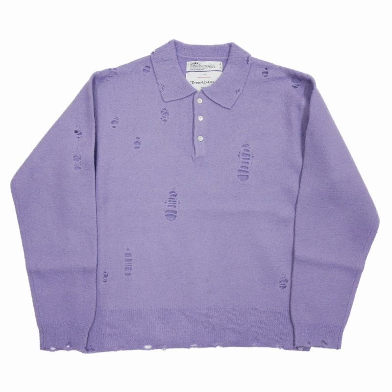 画像1: 【40%OFF】DAIRIKU/Fulling Damage Tite Polo Knit（Purple）［ダメージポロニット-23秋冬］