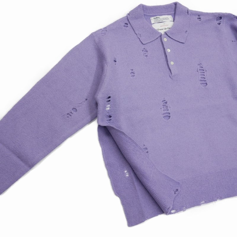 画像3: 【40%OFF】DAIRIKU/Fulling Damage Tite Polo Knit（Purple）［ダメージポロニット-23秋冬］