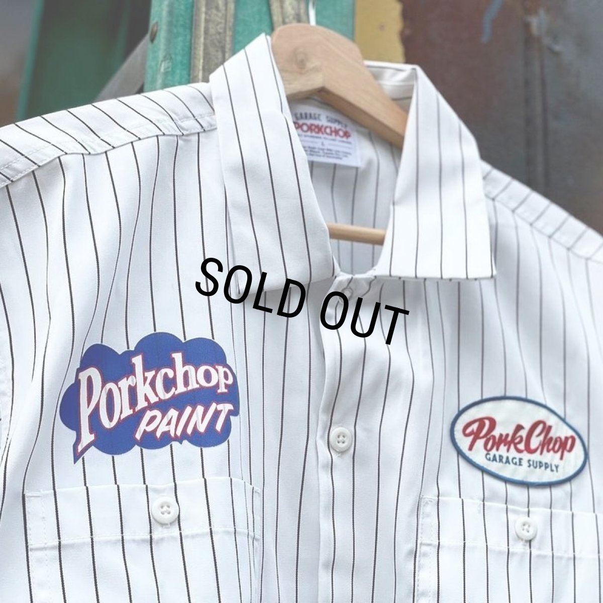 画像7: PORKCHOP/PORKCHOP PAINT STRIPE WORK SHIRT（WHITE/BLACK）［ストライプワークシャツ-23秋冬］ (7)