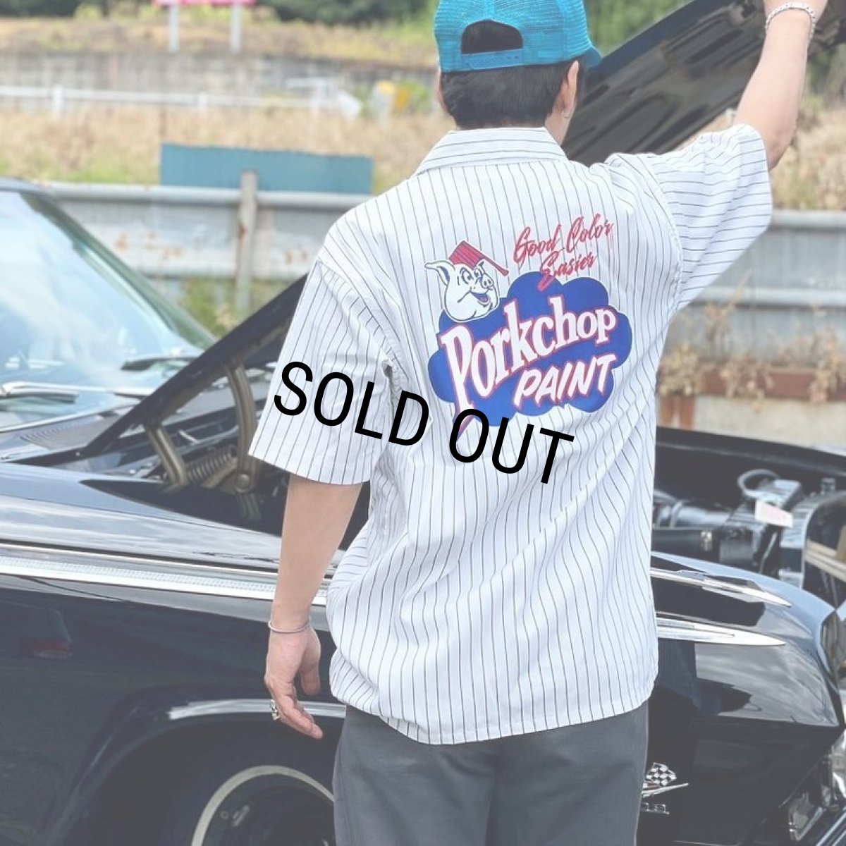 画像8: PORKCHOP/PORKCHOP PAINT STRIPE WORK SHIRT（WHITE/BLACK）［ストライプワークシャツ-23秋冬］ (8)