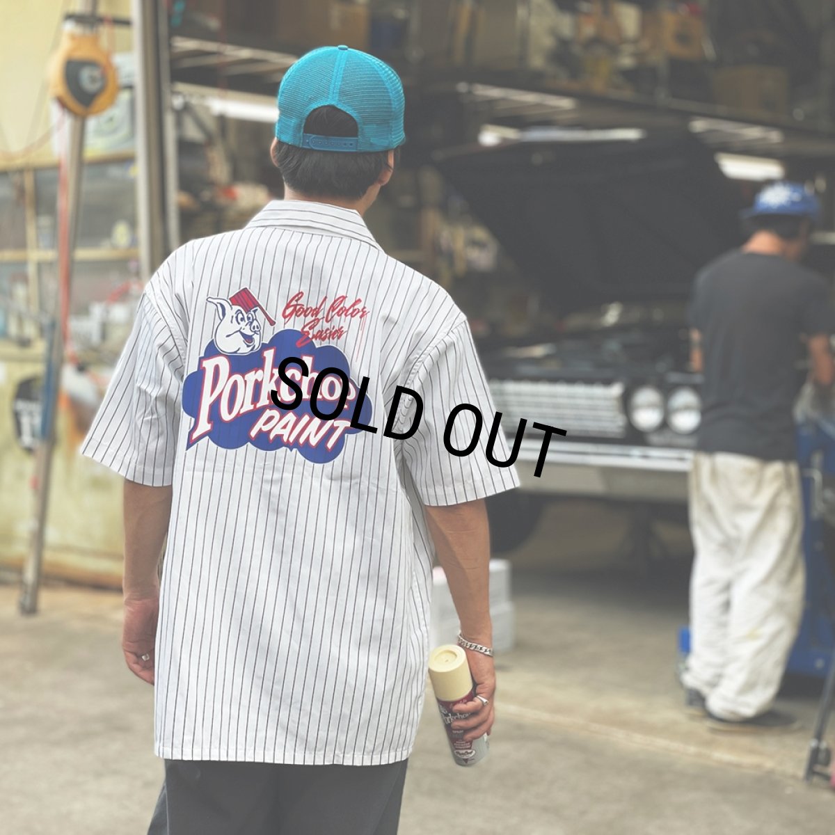 画像6: PORKCHOP/PORKCHOP PAINT STRIPE WORK SHIRT（WHITE/BLACK）［ストライプワークシャツ-23秋冬］ (6)