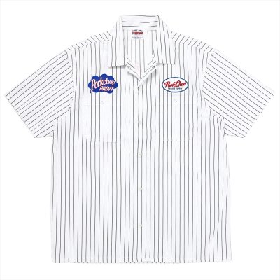 画像1: PORKCHOP/PORKCHOP PAINT STRIPE WORK SHIRT（WHITE/BLACK）［ストライプワークシャツ-23秋冬］