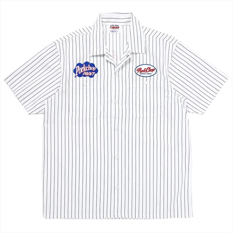 画像1: PORKCHOP/PORKCHOP PAINT STRIPE WORK SHIRT（WHITE/BLACK）［ストライプワークシャツ-23秋冬］